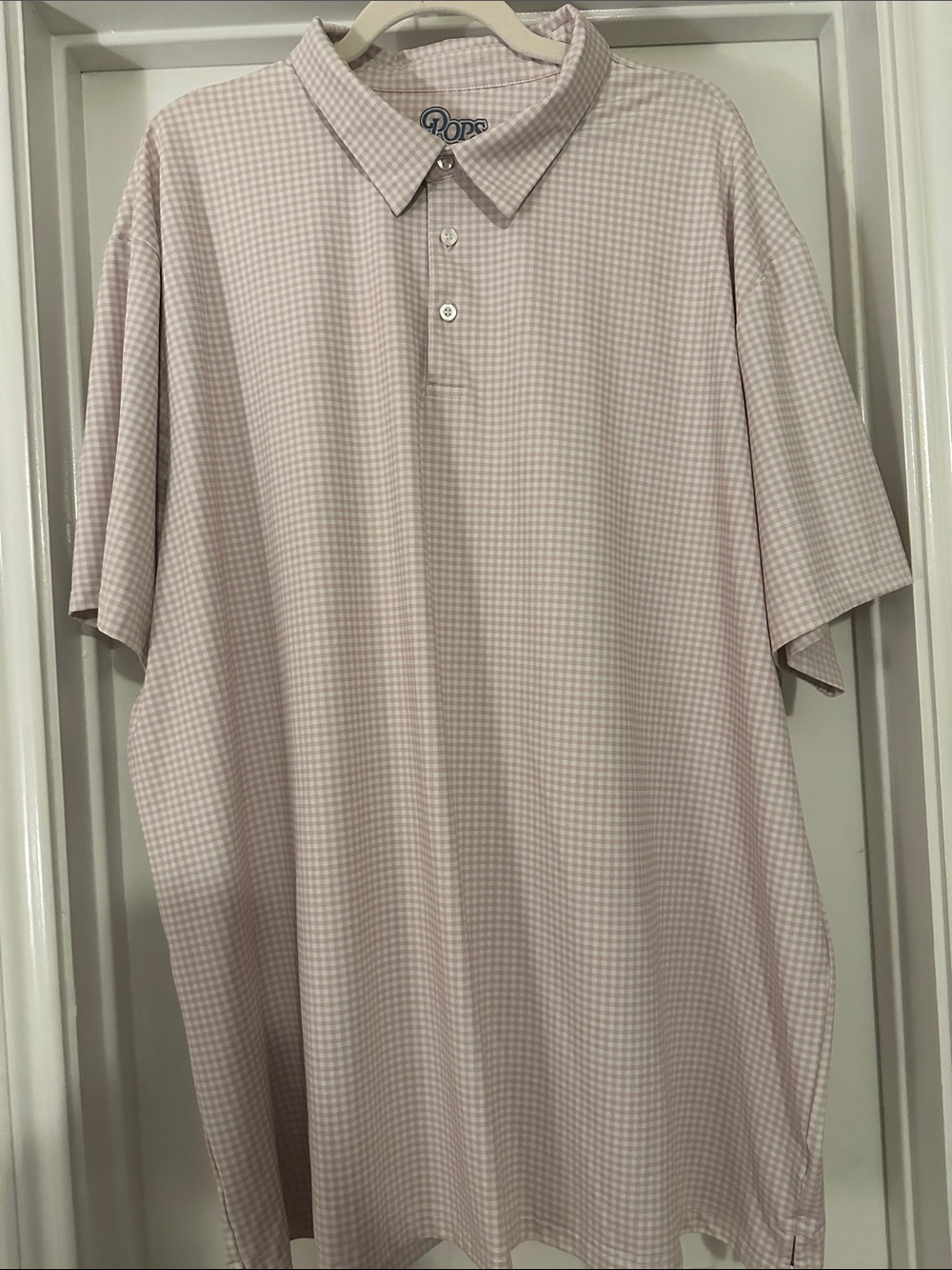 Men’s Pale Pink Gingham Short-Sleeve Polo Shirt - Picture 1 of 1